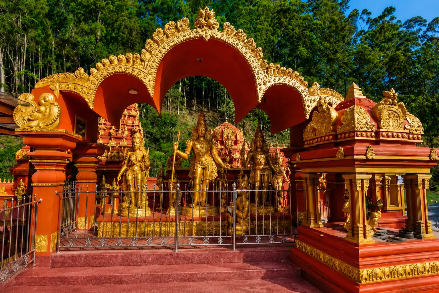 Sita Amman Temple, a golden and vermillion shrine at Seetha Eliya